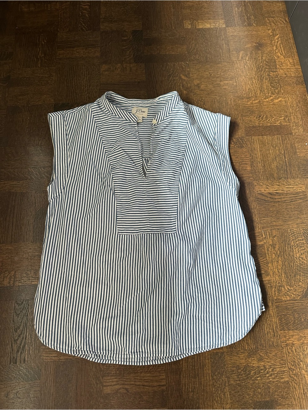 J. Crew Navy & White Sleeveless Striped Popover Blouse